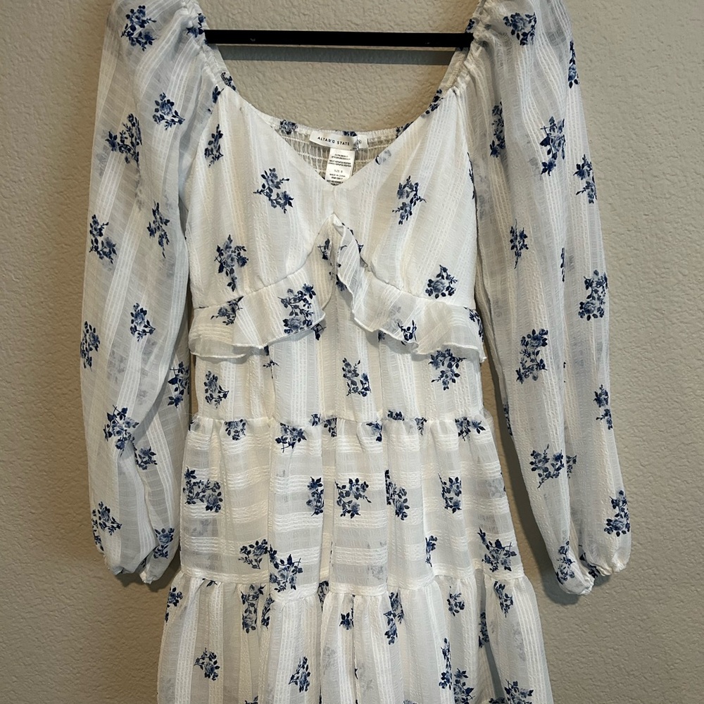 Altar'd State White and Blue Floral Dress